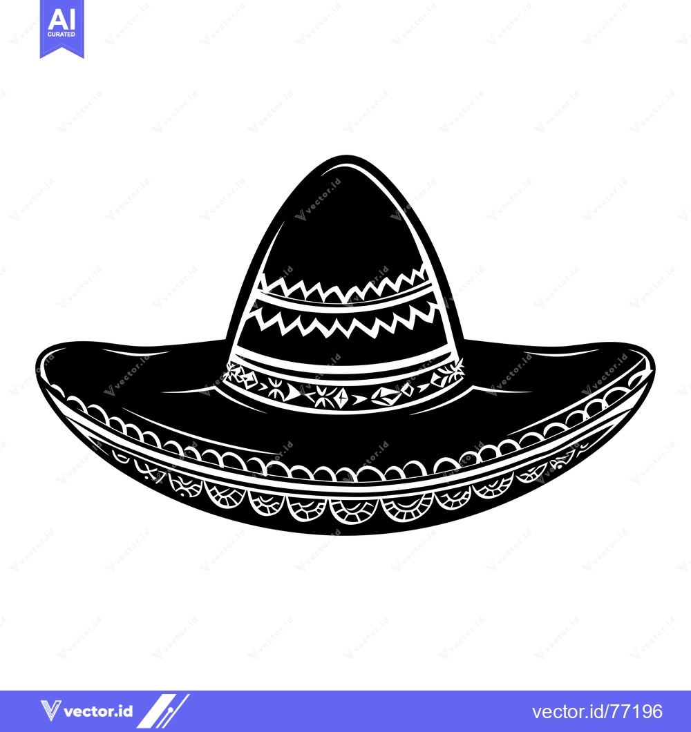 Premium Vector of Black and White Illustration of a Traditional Mexican Sombrero Hat