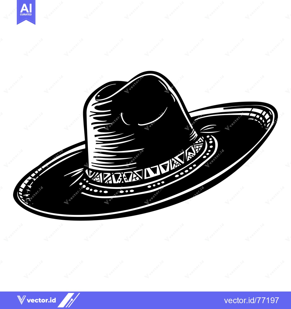 Premium Vector of Black and White Illustration of a Wide-Brimmed Hat with a Decorative B