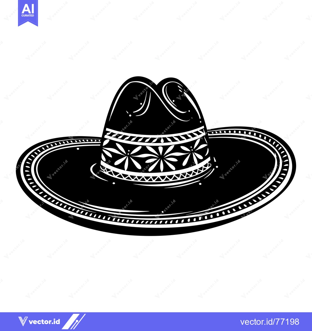 Premium Vector dari Black and White Illustration of a Sombrero with Floral Design