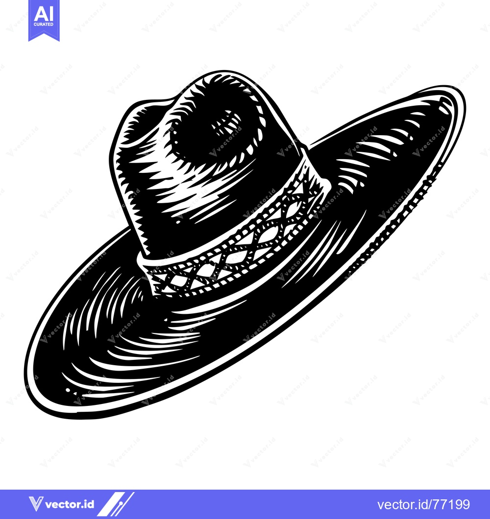 Premium Vector dari A Hand-Drawn Illustration of a Wide-Brimmed Hat with a Detailed Band
