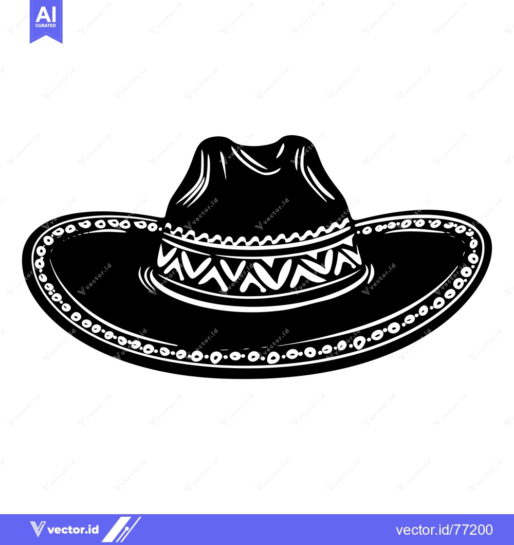 Premium Vector dari Black and White Illustration of a Cowboy Hat with a Geometric Design