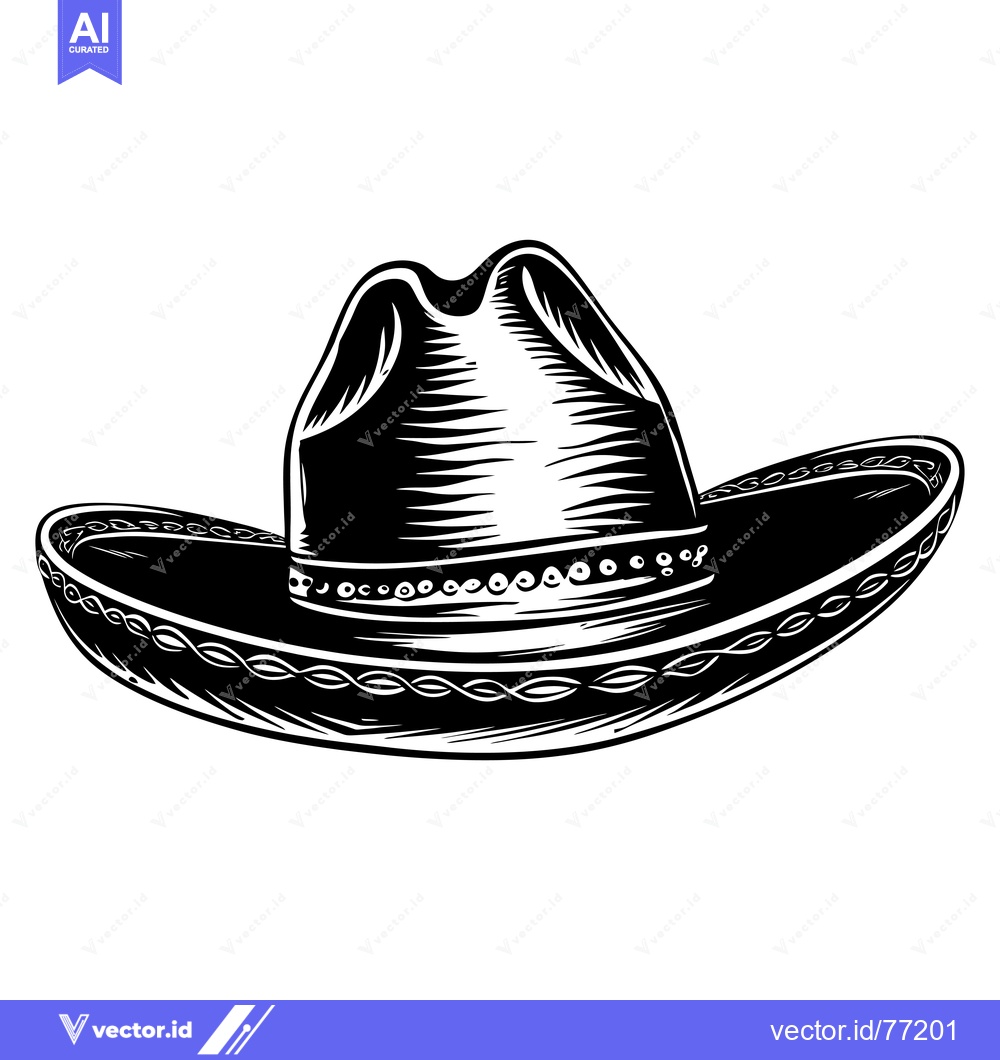 Premium Vector dari Black and White Illustration of a Sombrero