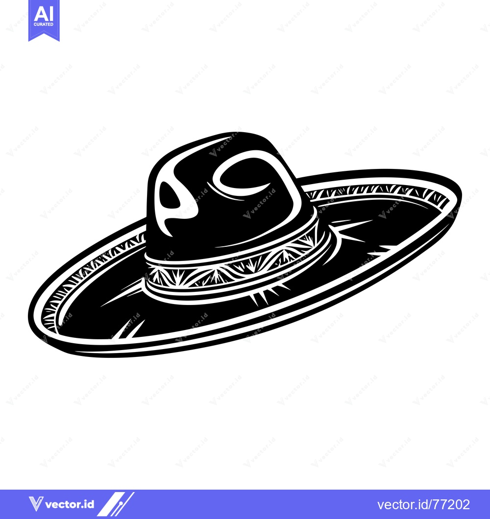 Premium Vector of Black and White Illustration of a Sombrero Hat