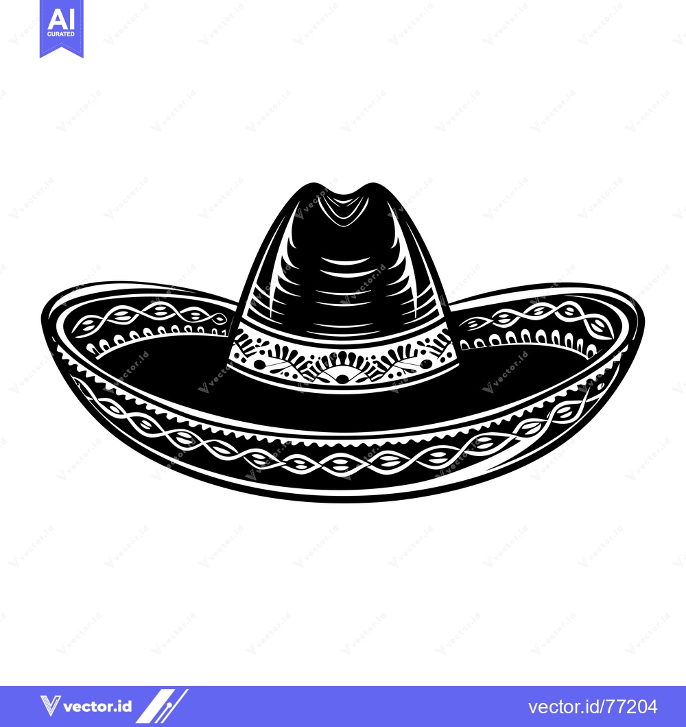 Premium Vector of Black and White Sombrero with Detailed Embellishments