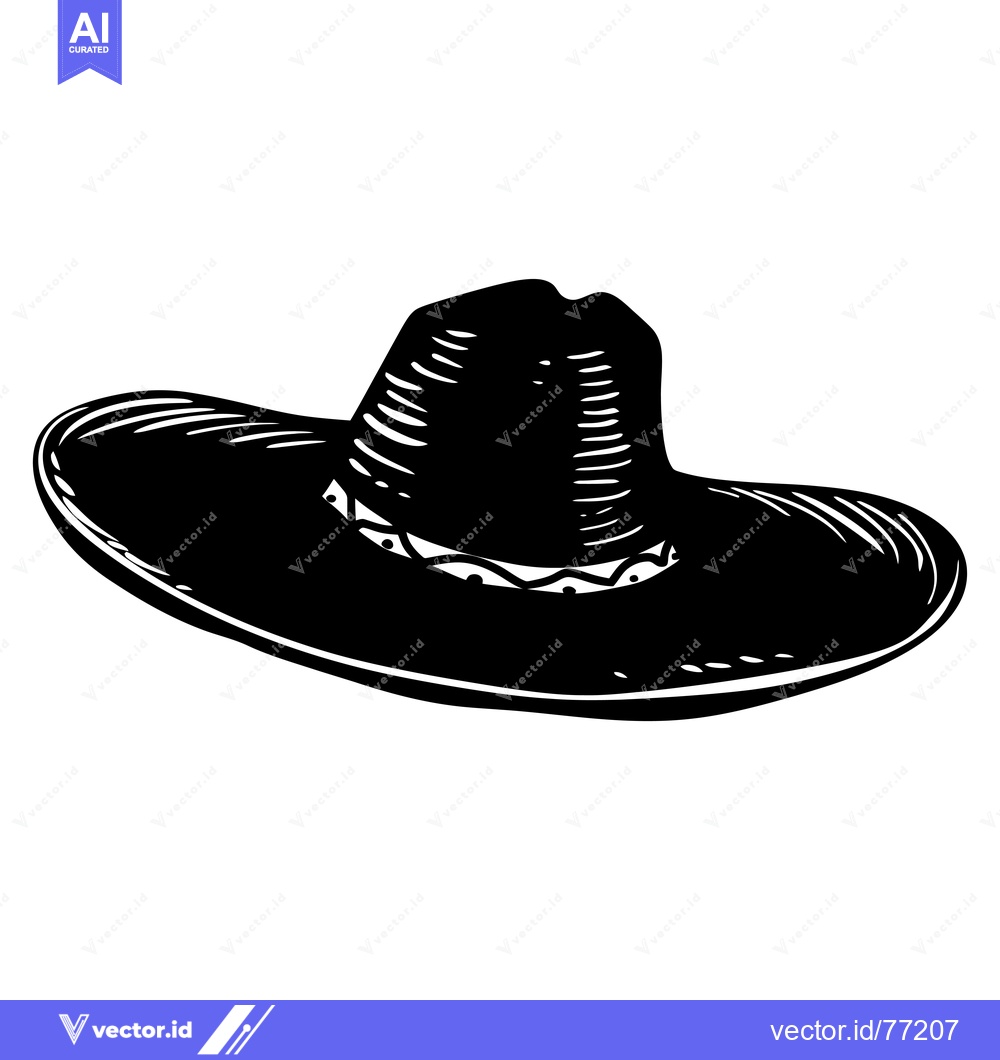 Premium Vector of Black and white illustration of a wide-brimmed hat