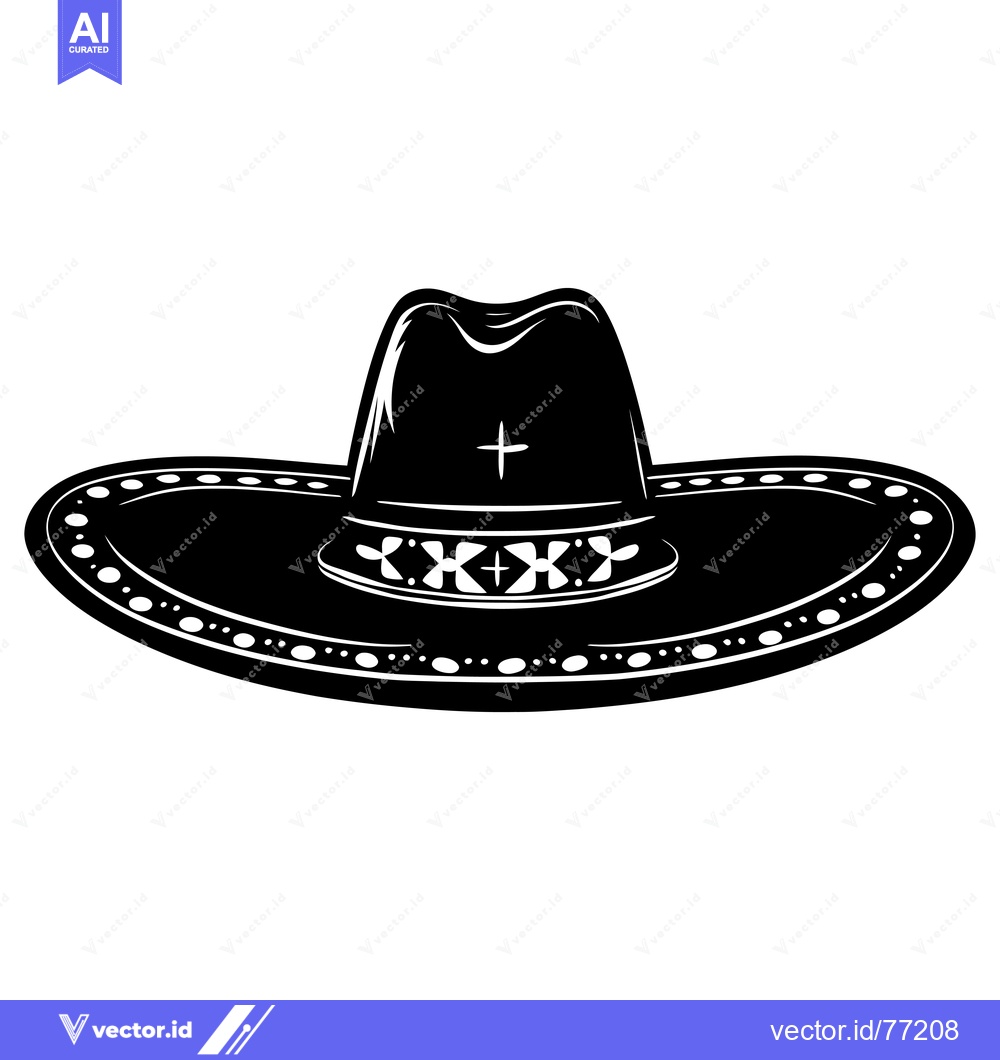 Premium Vector of Black and White Illustration of a Cowboy Hat with a Cross on the Crown
