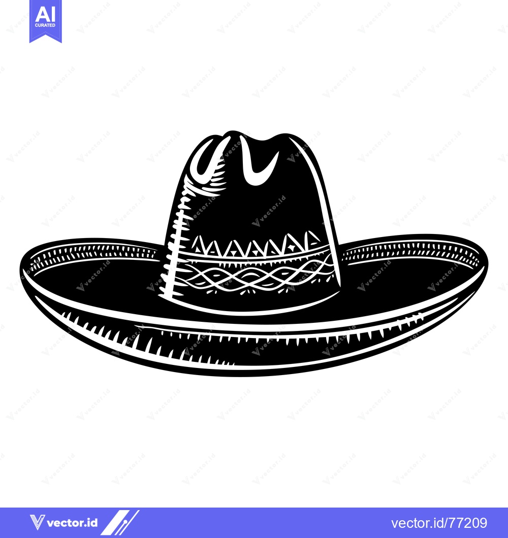Premium Vector of Black and White Illustration of a Traditional Mexican Sombrero