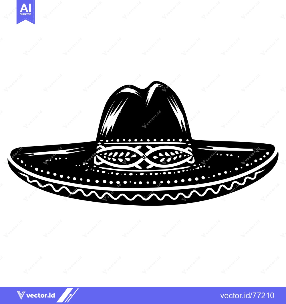 Premium Vector of Black and White Illustration of a Sombrero