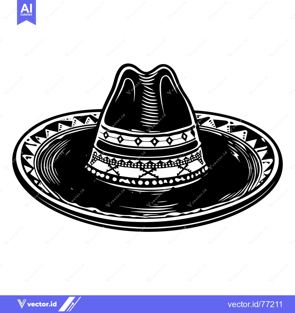 Premium Vector dari Black and White Illustration of a Sombrero