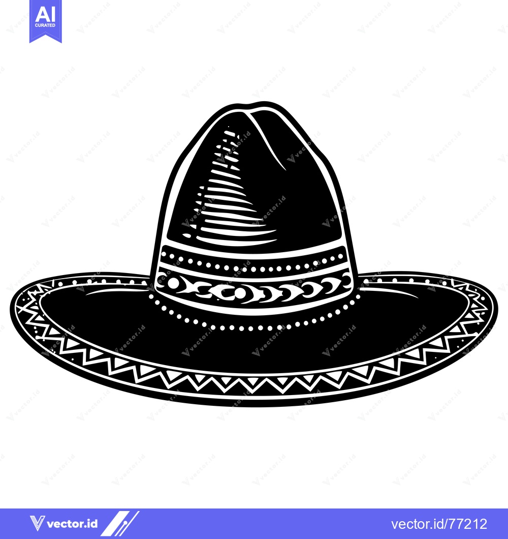 Premium Vector of Black and White Illustration of a Traditional Mexican Sombrero