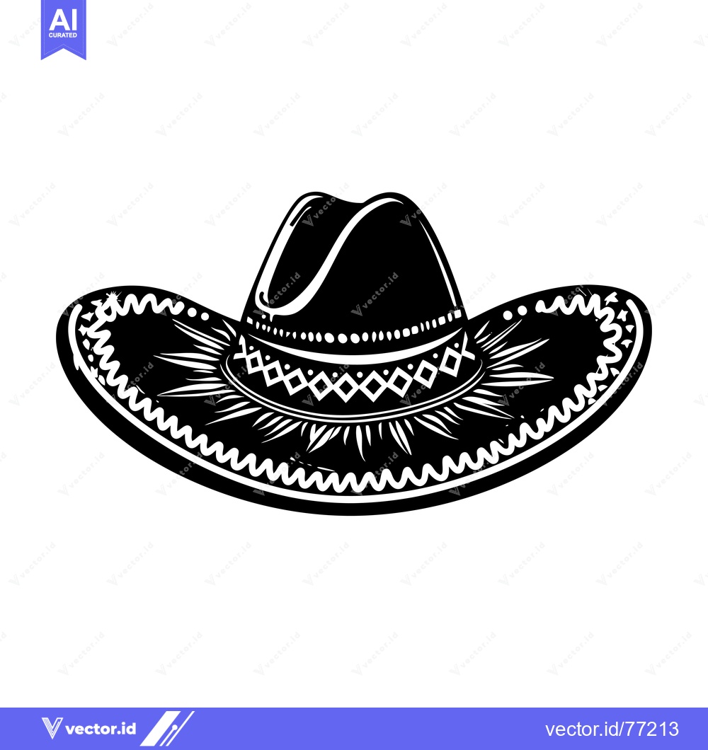 Premium Vector dari Black and White Illustration of a Mexican Sombrero