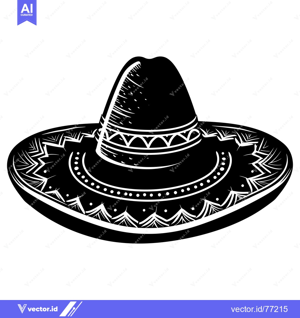 Premium Vector of Black and White Illustration of a Traditional Mexican Sombrero