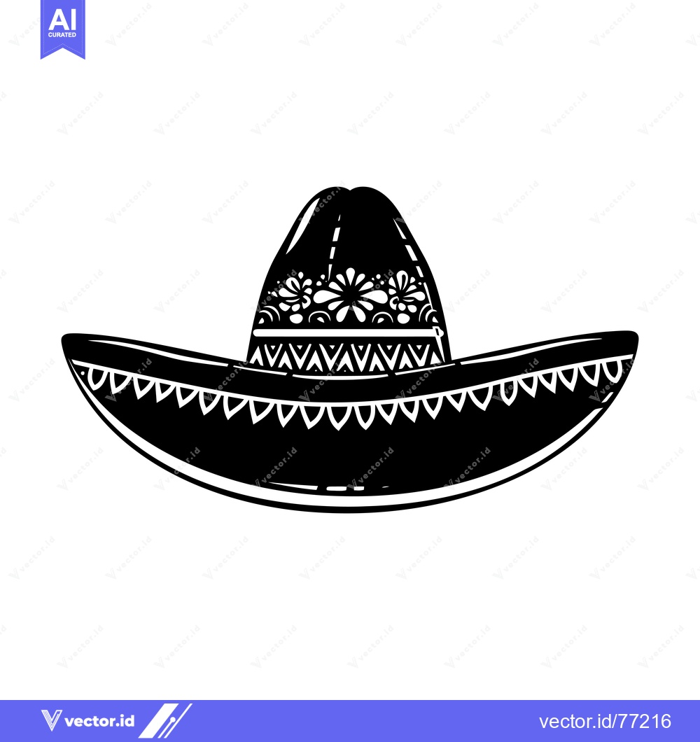 Premium Vector of Black and White Illustration of a Sombrero