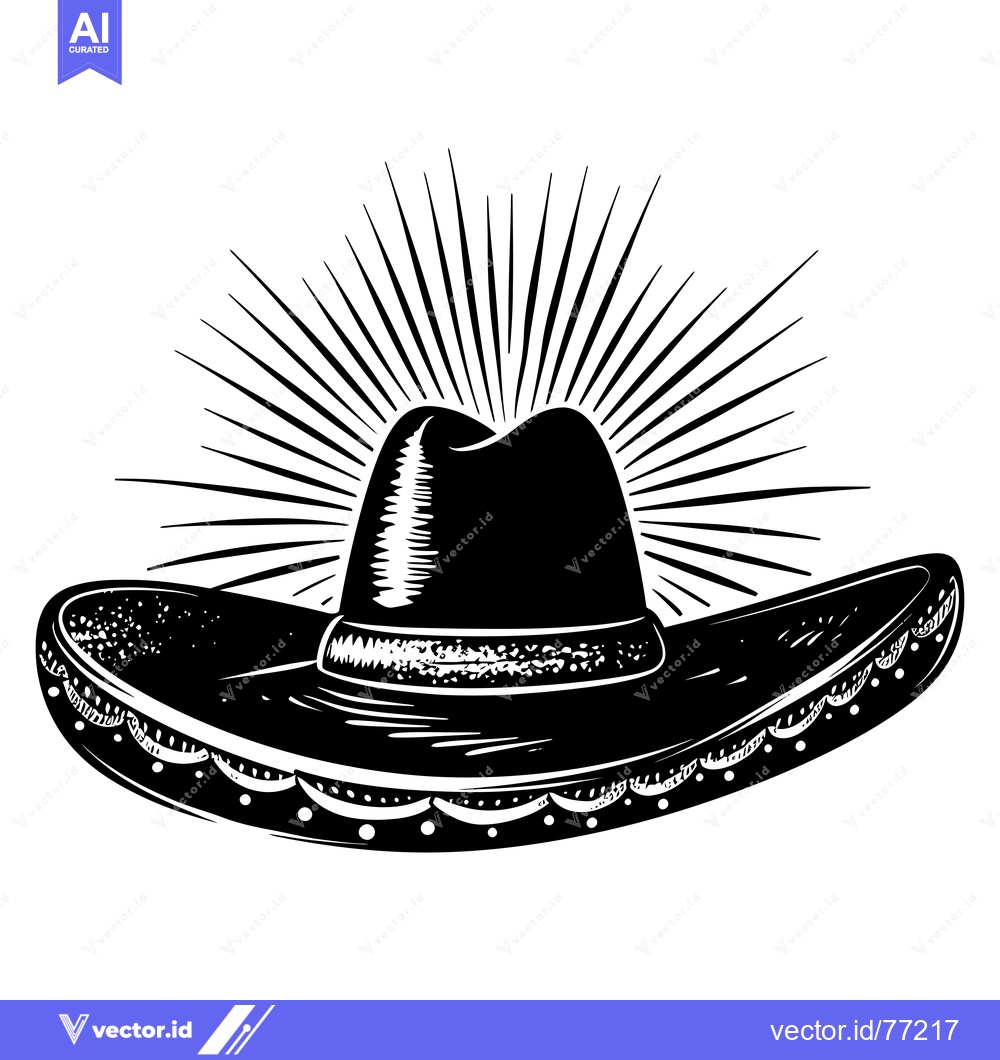 Premium Vector of A Black and White Illustration of a Sombrero with a Sunburst Design