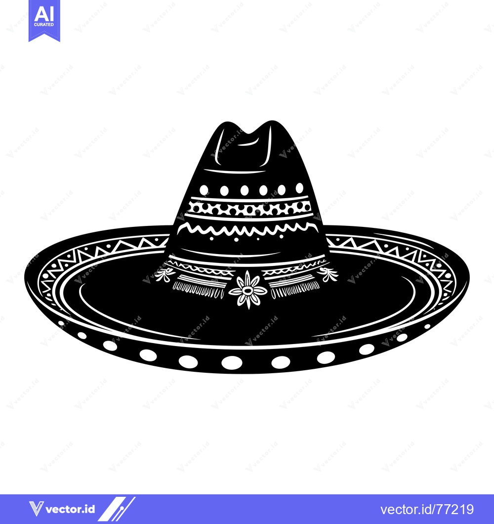 Premium Vector of Black and White Silhouette of a Traditional Sombrero with Ornate Desig