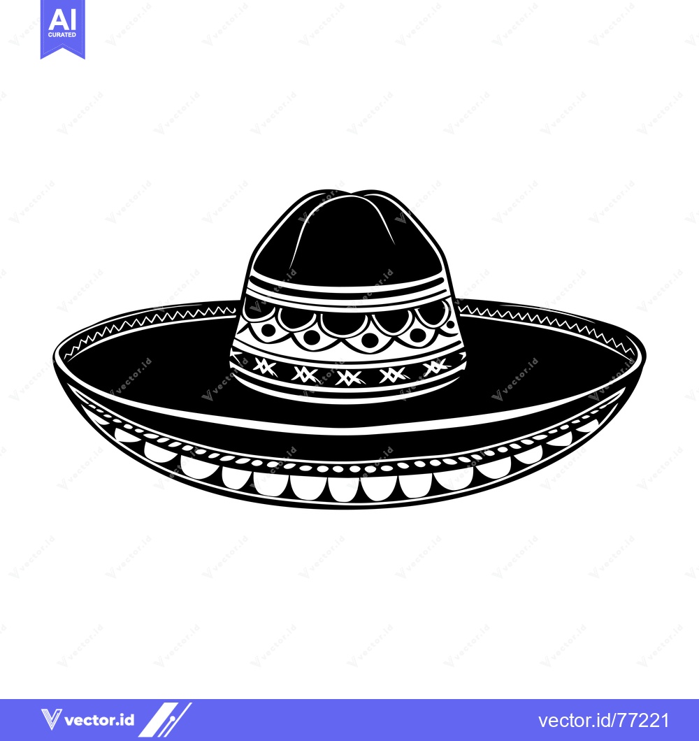 Premium Vector dari Black and White Illustration of a Sombrero with Intricate Designs