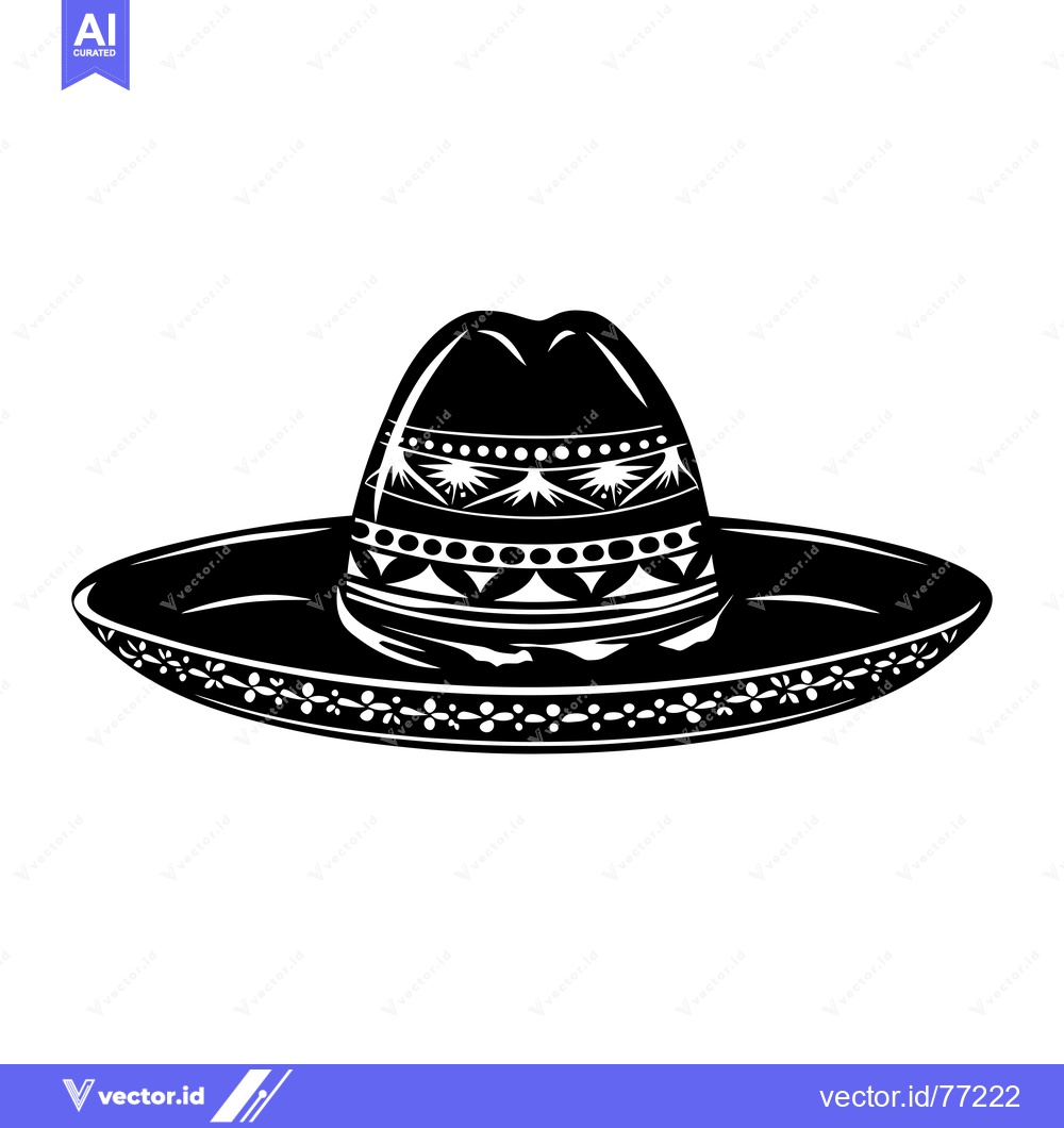 Premium Vector dari Black and White Illustration of a Traditional Mexican Sombrero