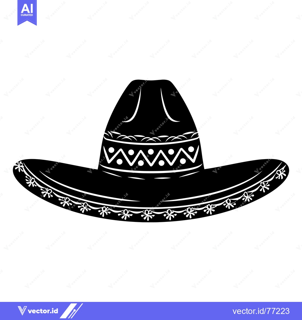 Premium Vector dari Black and White Silhouette of a Sombrero with White Design
