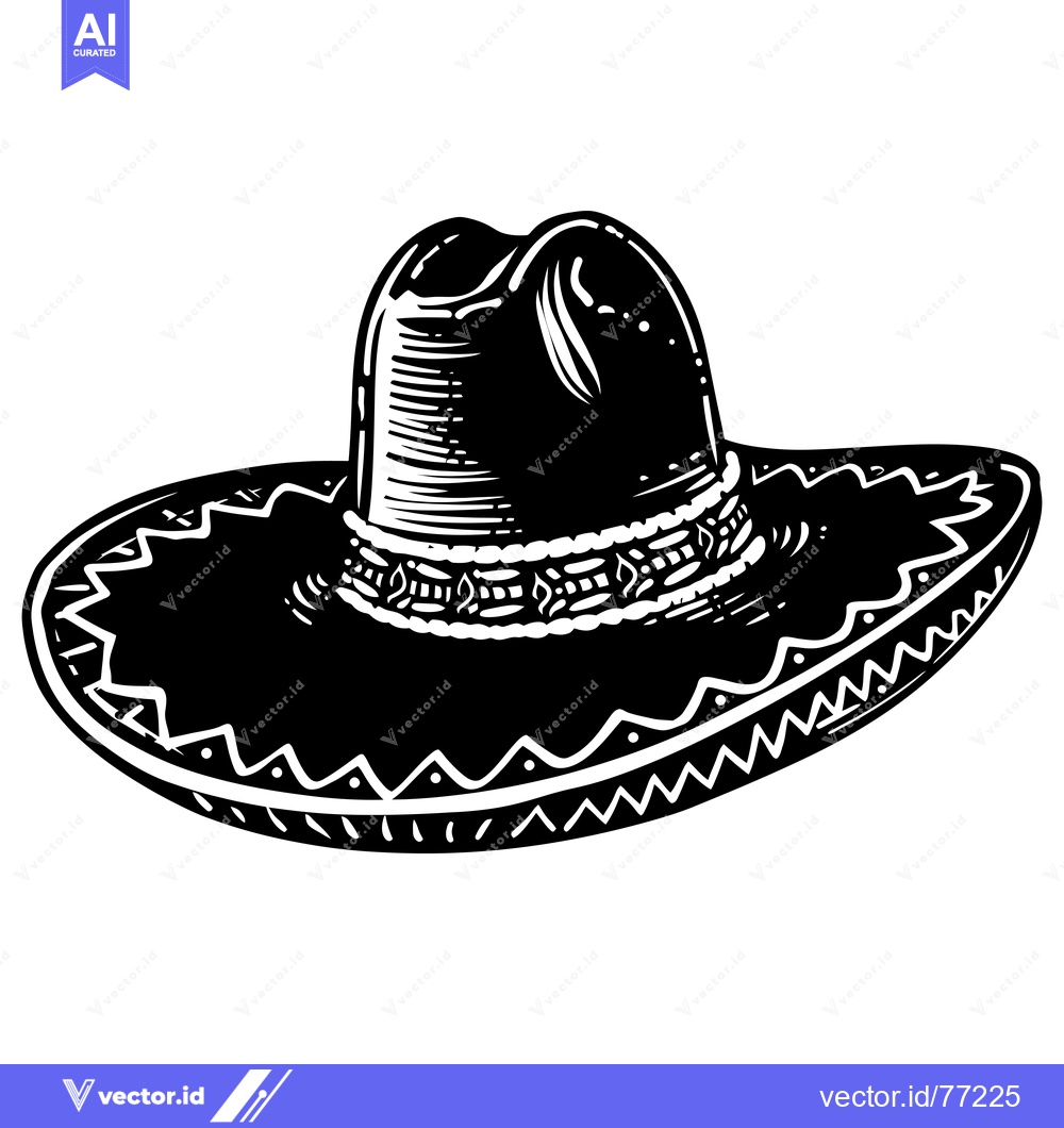 Premium Vector of Black and White Illustration of a Sombrero