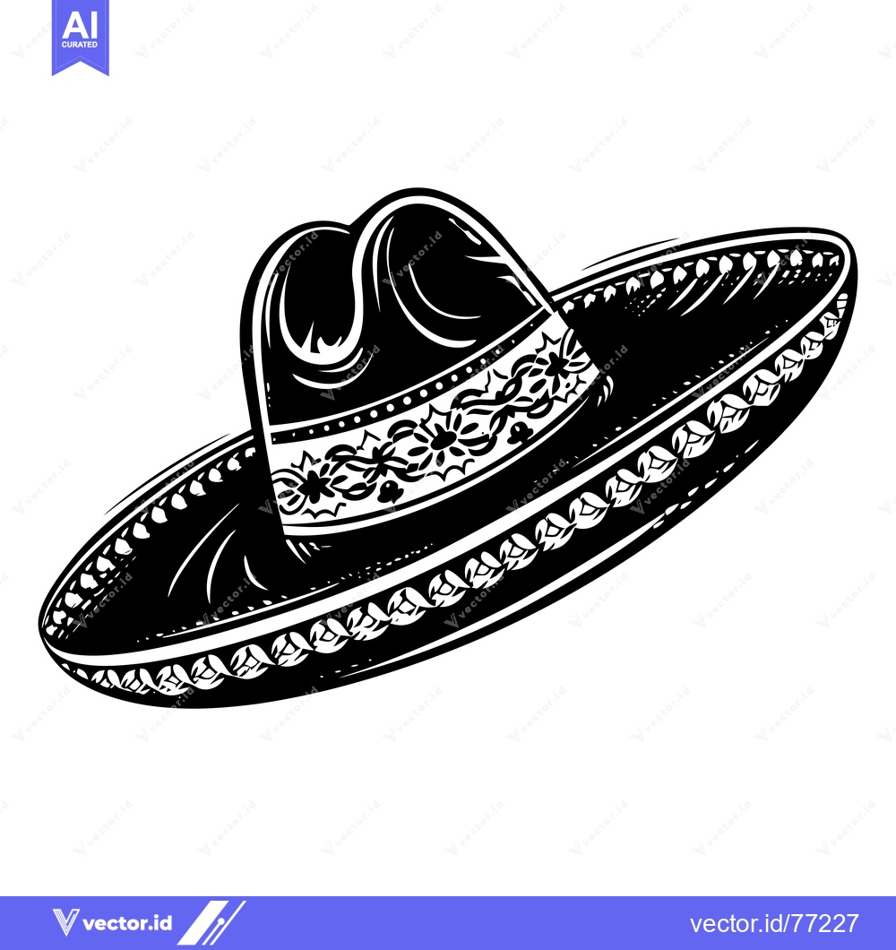 Premium Vector of Black and White Illustration of a Traditional Mexican Sombrero