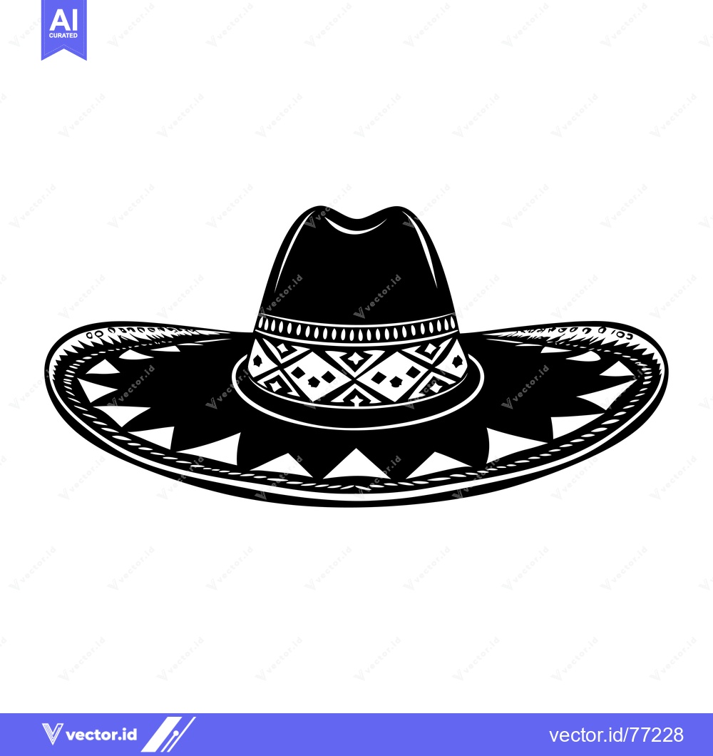 Premium Vector dari Black and White Illustration of a Traditional Mexican Sombrero