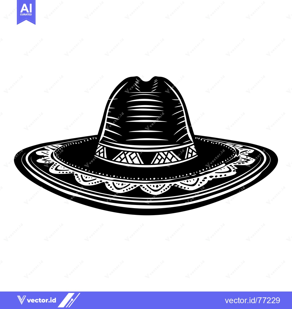 Premium Vector dari Black and White Illustration of a Sombrero Hat with a Decorative Band