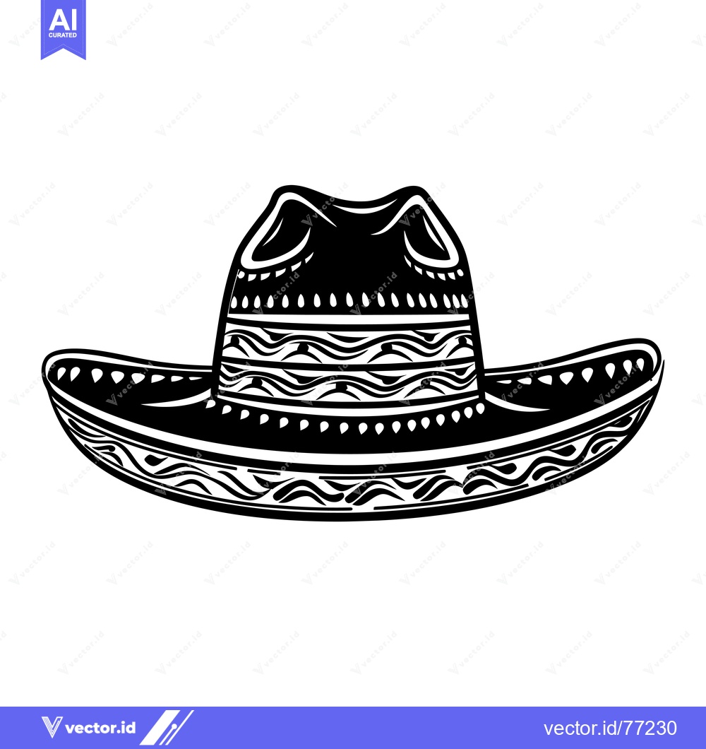 Premium Vector of Black and White Illustration of a Mexican Sombrero Hat