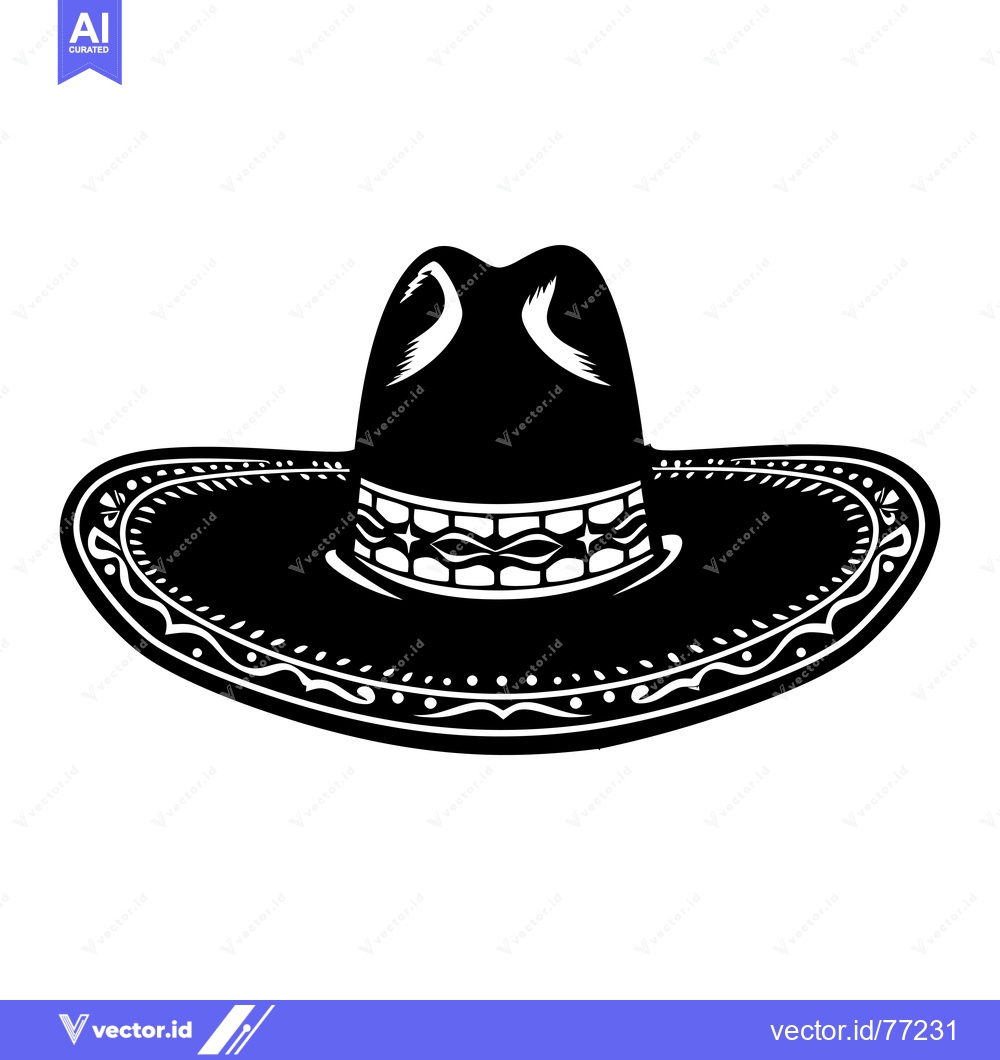 Premium Vector of Black and White Illustration of a Sombrero with a Detailed Trim