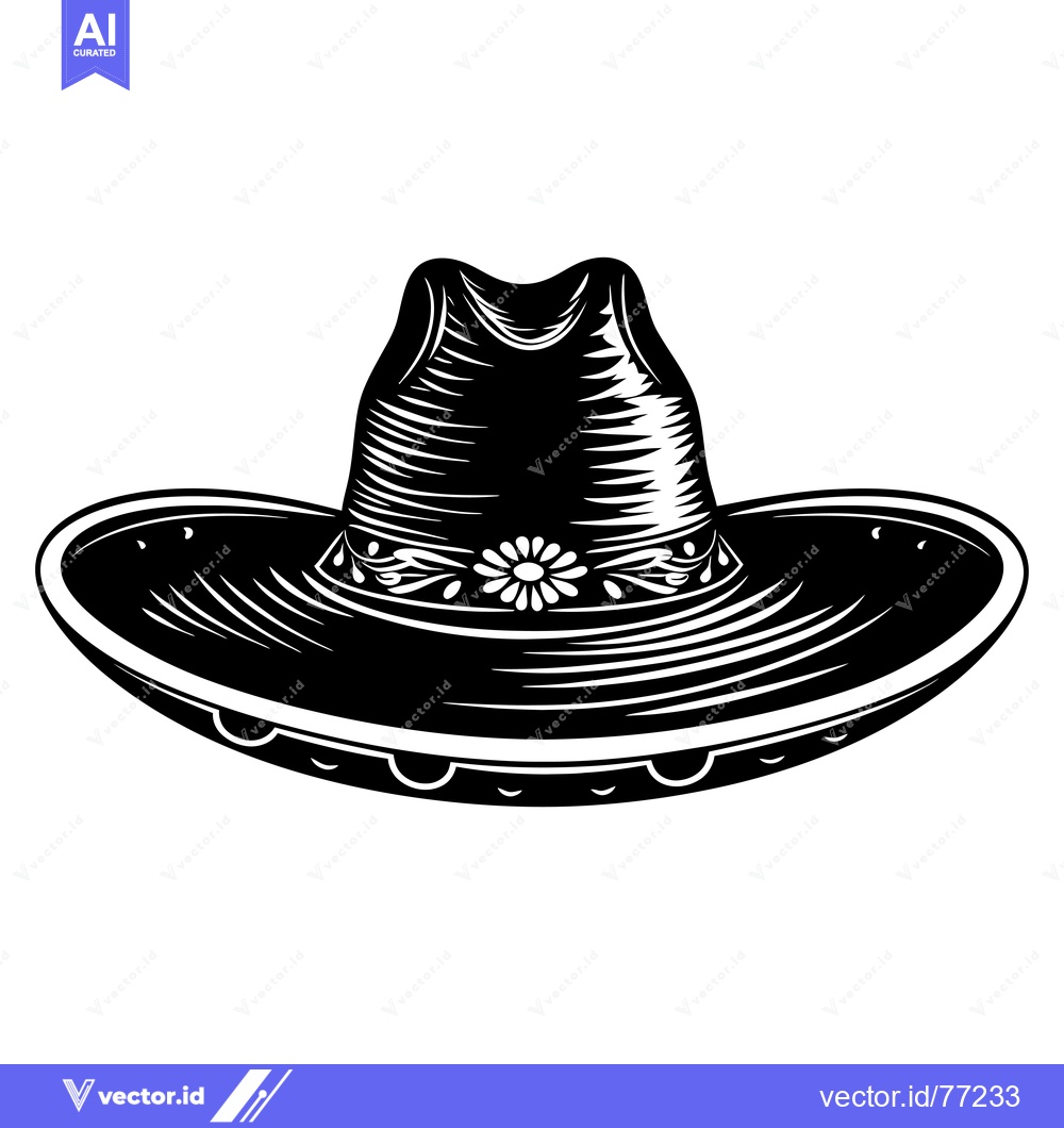 Premium Vector dari Black and White Illustration of a Sombrero with a Flower Design