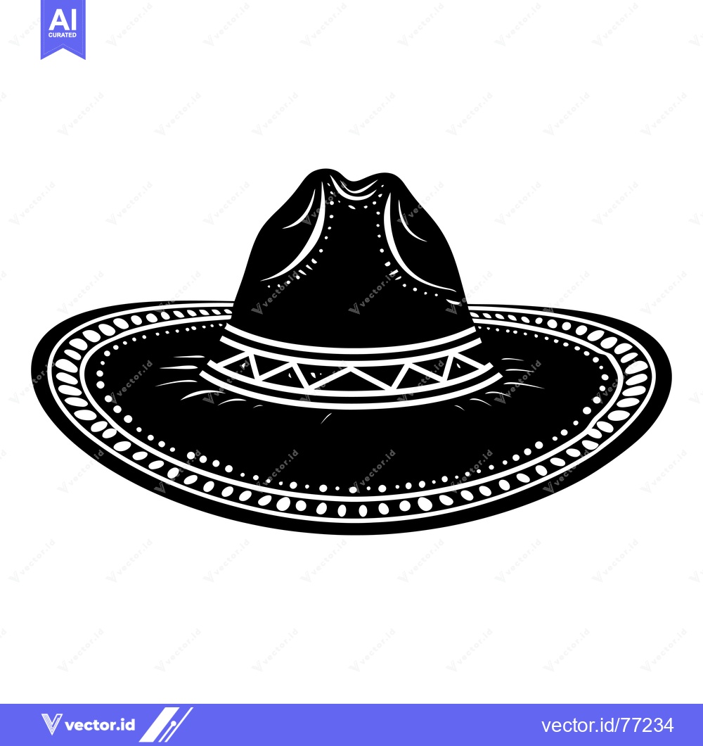 Premium Vector dari Black and White Illustration of a Sombrero Hat