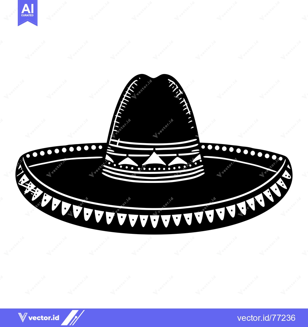 Premium Vector of Black and White Illustration of a Sombrero