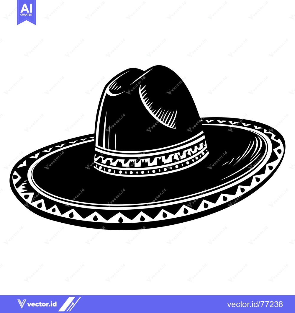 Premium Vector dari Black and White Illustration of a Sombrero with Detailed Embellishment