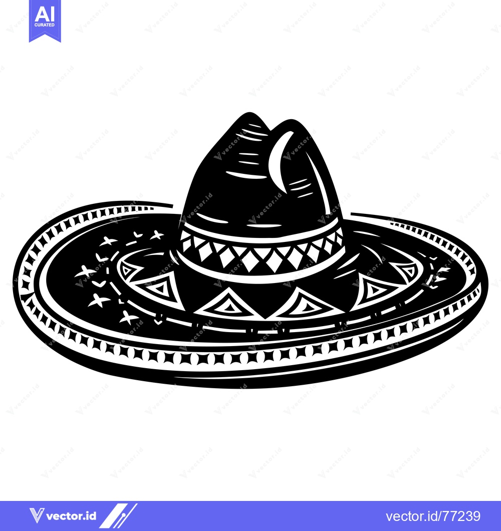 Premium Vector of Black and White Illustration of a Traditional Mexican Sombrero Hat