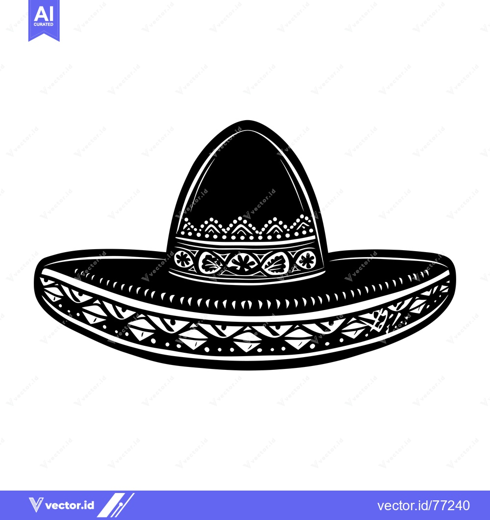 Premium Vector of Black and White Illustration of a Traditional Sombrero