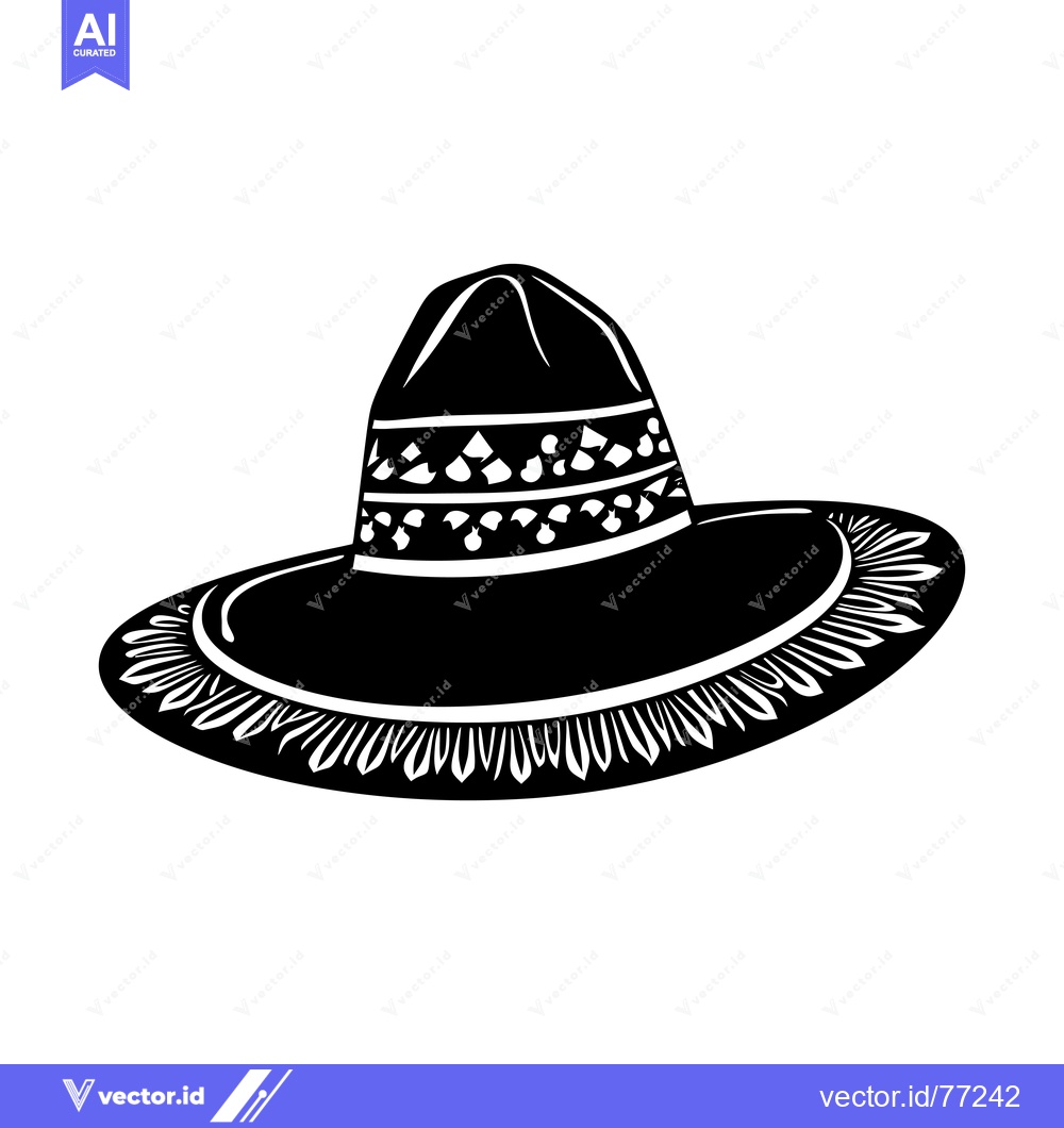 Premium Vector dari Black and White Illustration of a Sombrero with a Wide Brim and a Deta