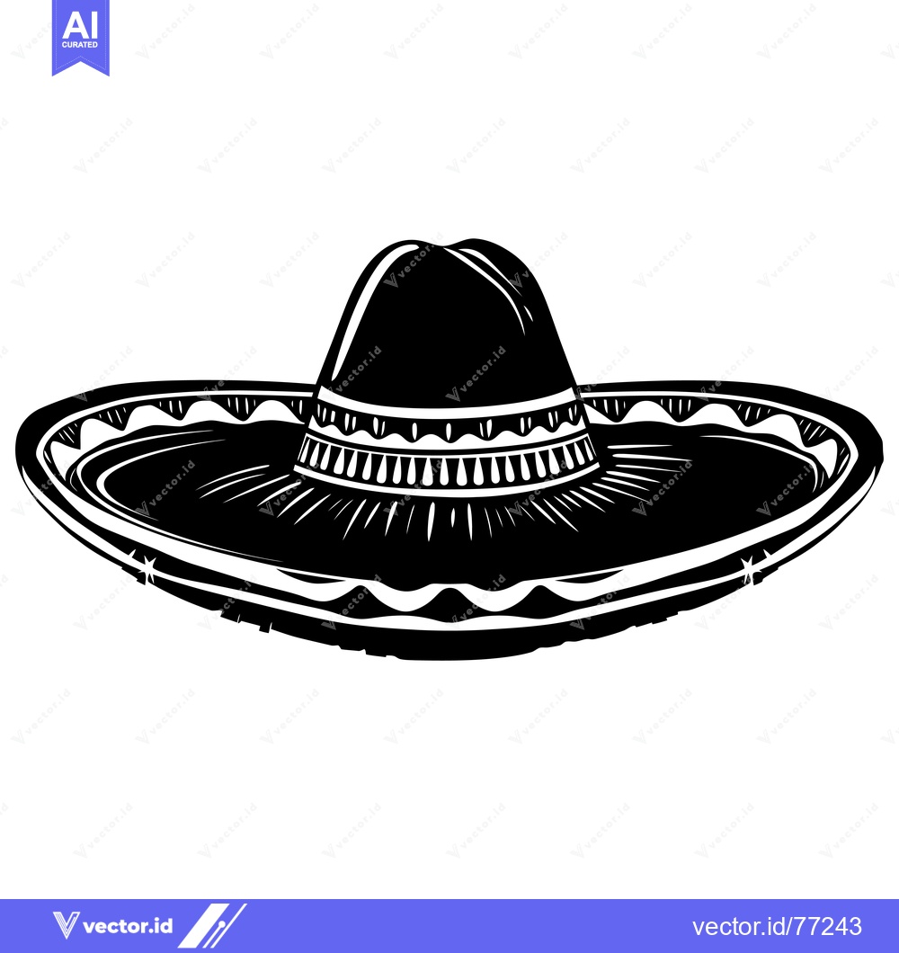 Premium Vector dari Black and White Illustration of a Sombrero Hat