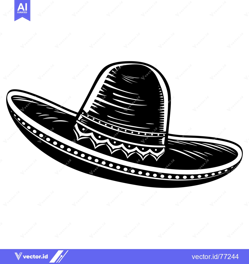 Premium Vector dari Black and White Illustration of a Sombrero Hat