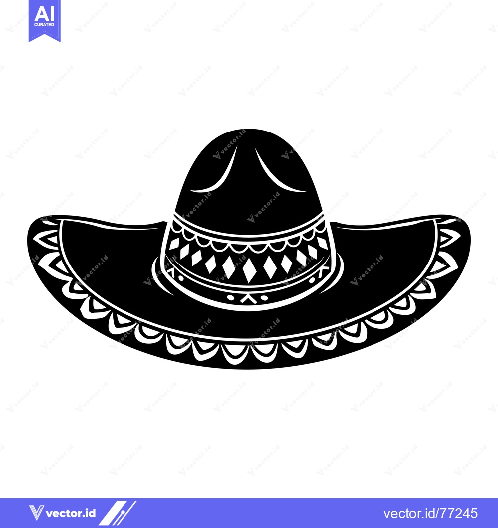 Premium Vector of Black and white illustration of a sombrero with decorative details