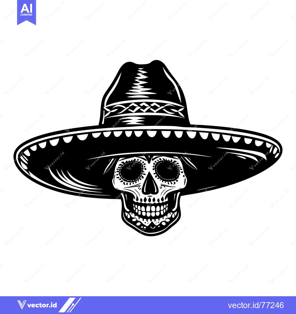 Premium Vector of Sugar Skull Wearing a Sombrero