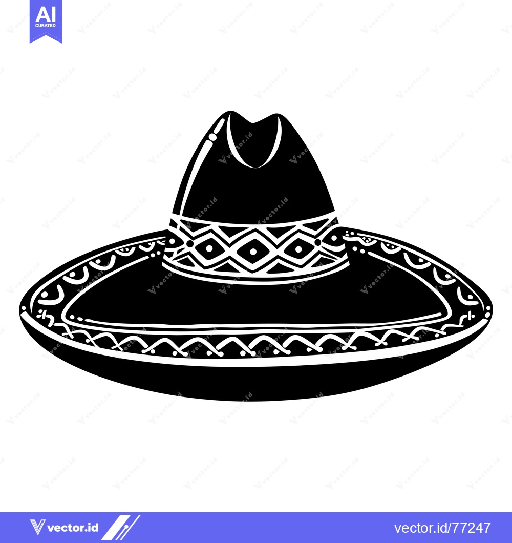 Premium Vector of Black and White Illustration of a Sombrero Hat