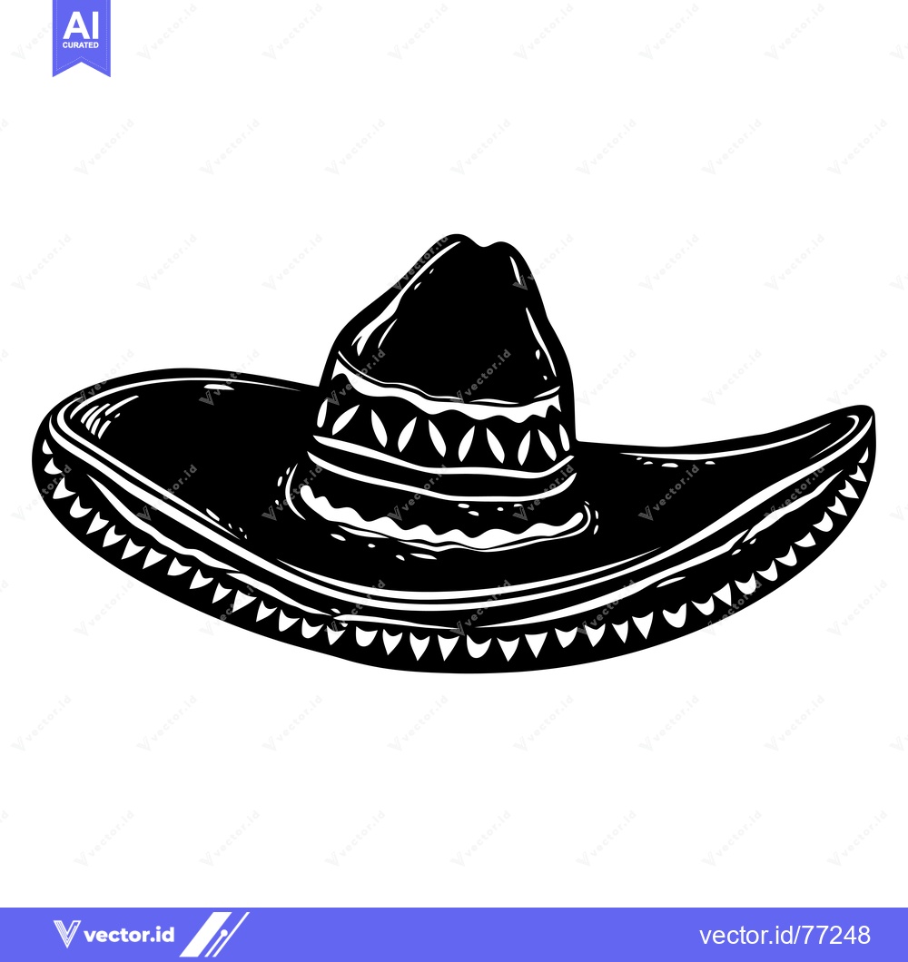 Premium Vector dari Black and White Illustration of a Sombrero Hat