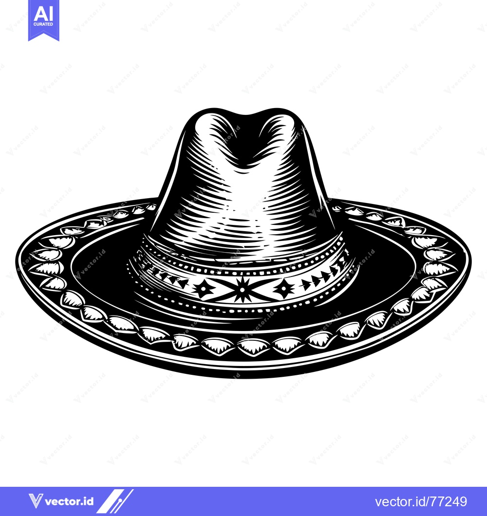 Premium Vector of Black and White Illustration of a Mexican Sombrero Hat