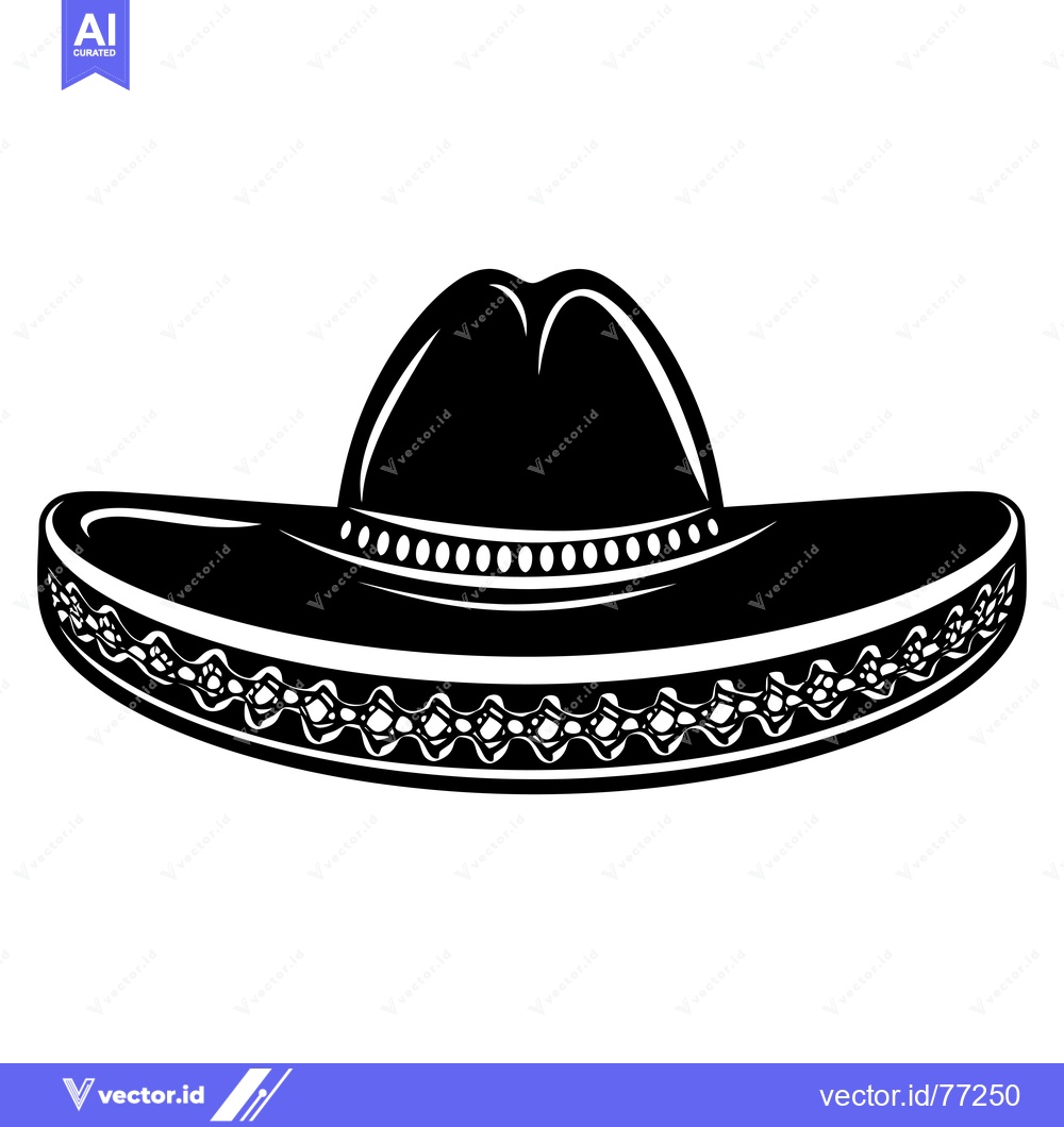 Premium Vector dari Black and White Sombrero with Ornamental Details