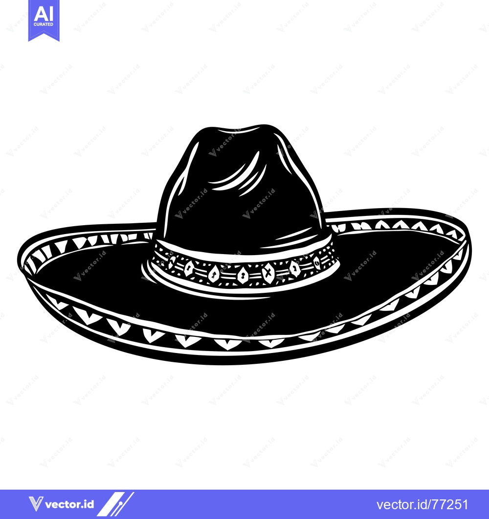 Premium Vector dari Black and White Illustration of a Sombrero