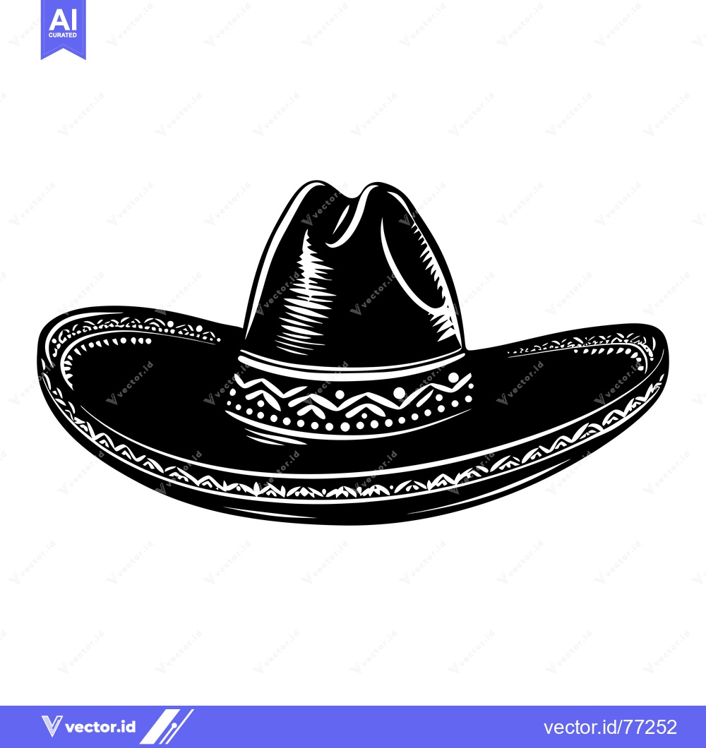 Premium Vector of Black and White Illustration of a Sombrero Hat