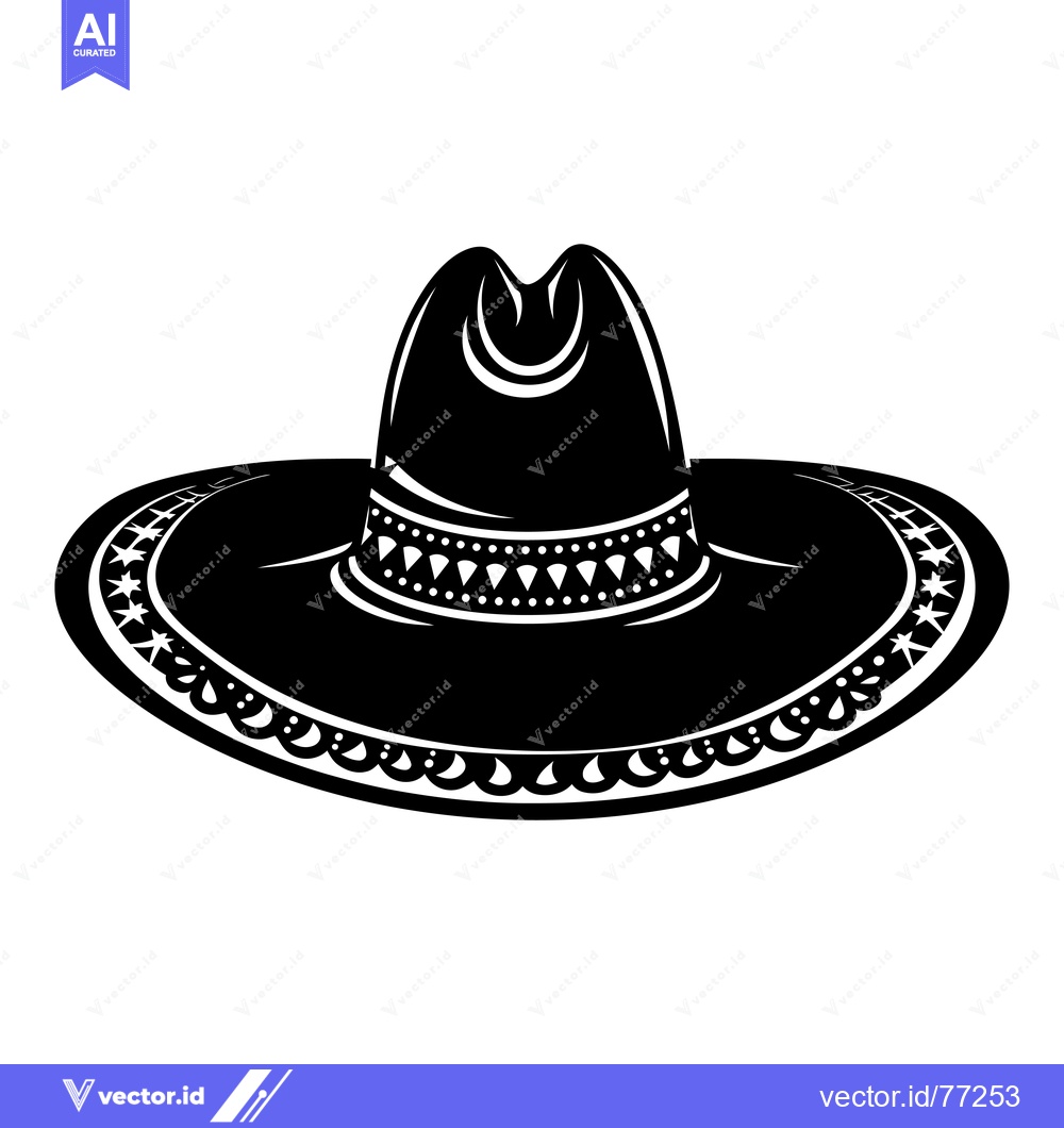 Premium Vector dari Black and White Illustration of a Sombrero Hat