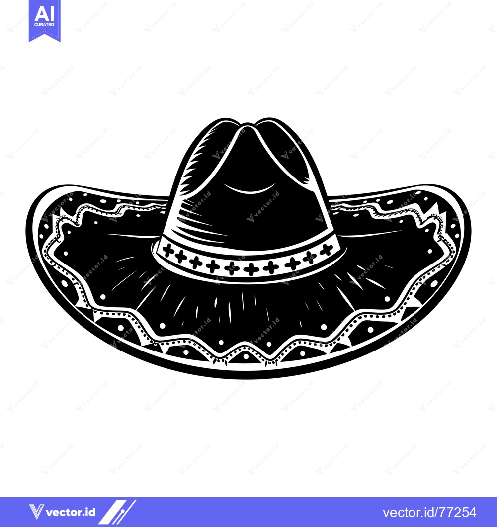 Premium Vector of Black and White Illustration of a Sombrero