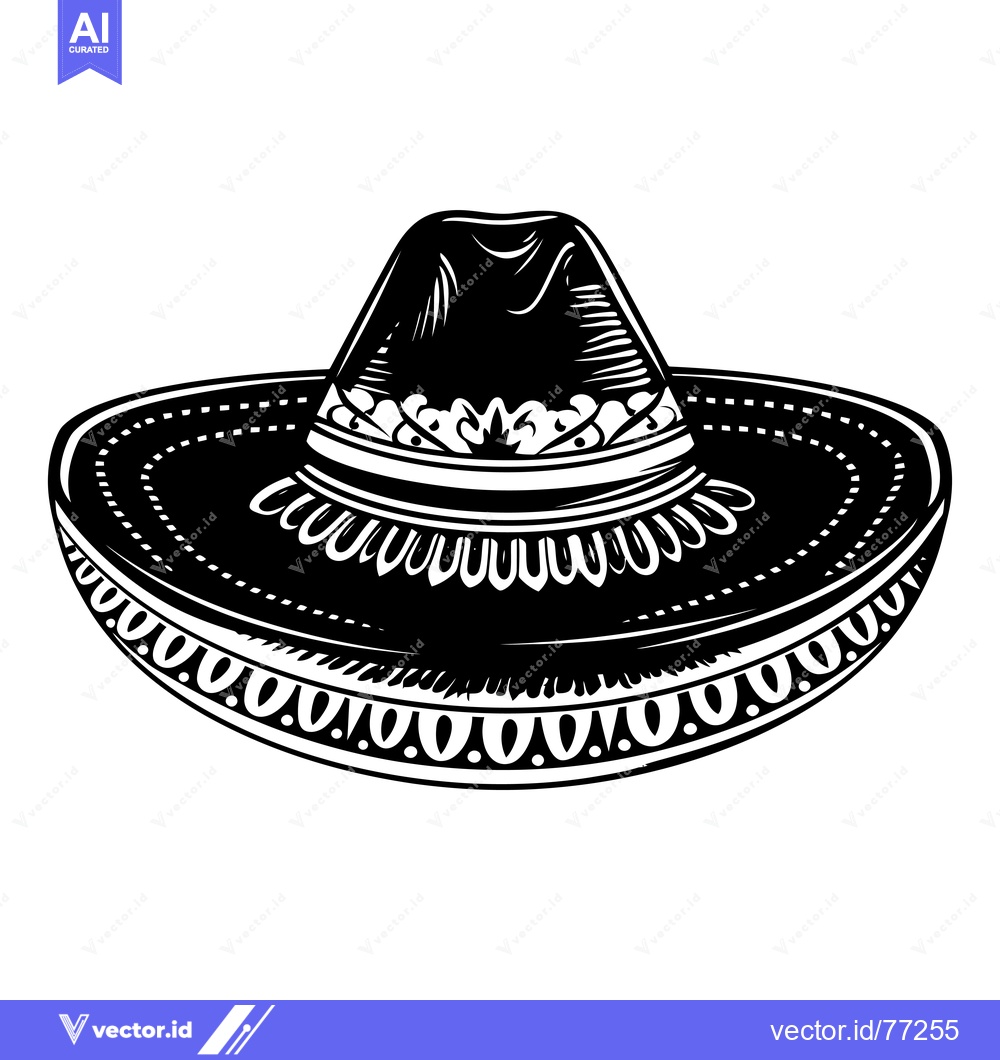 Premium Vector dari Black and White Illustration of a Sombrero Hat