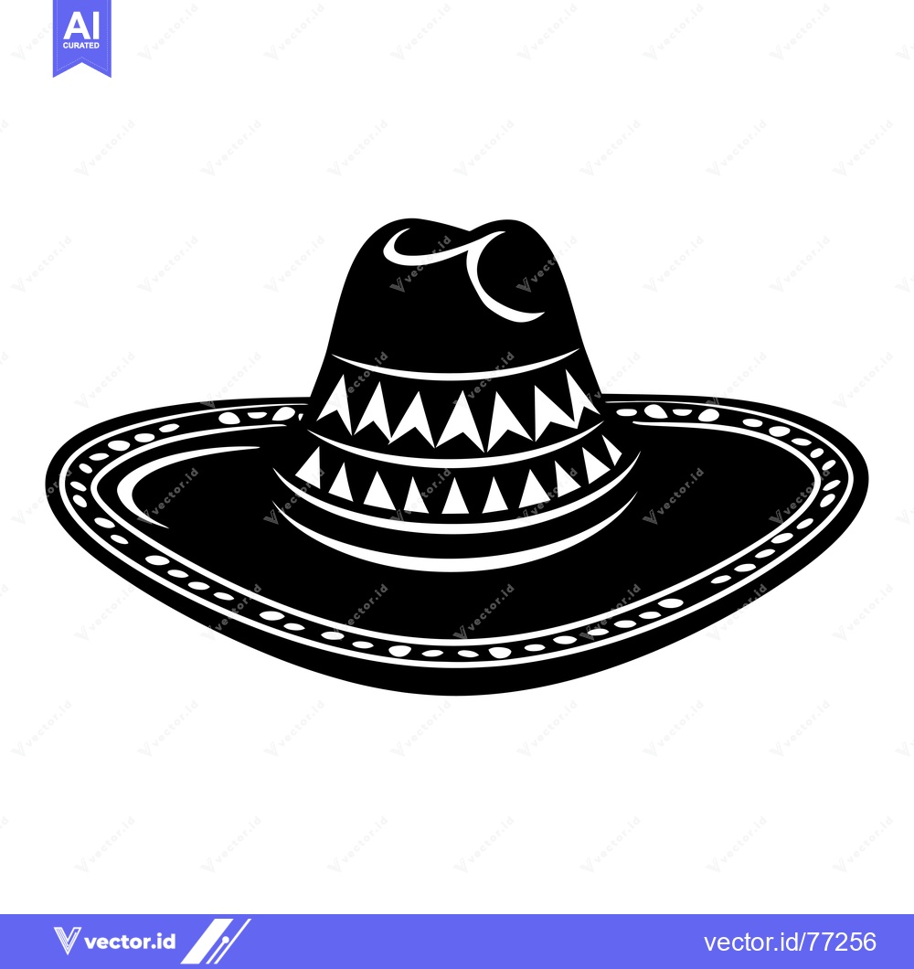 Premium Vector dari Black and White Illustration of a Sombrero Hat