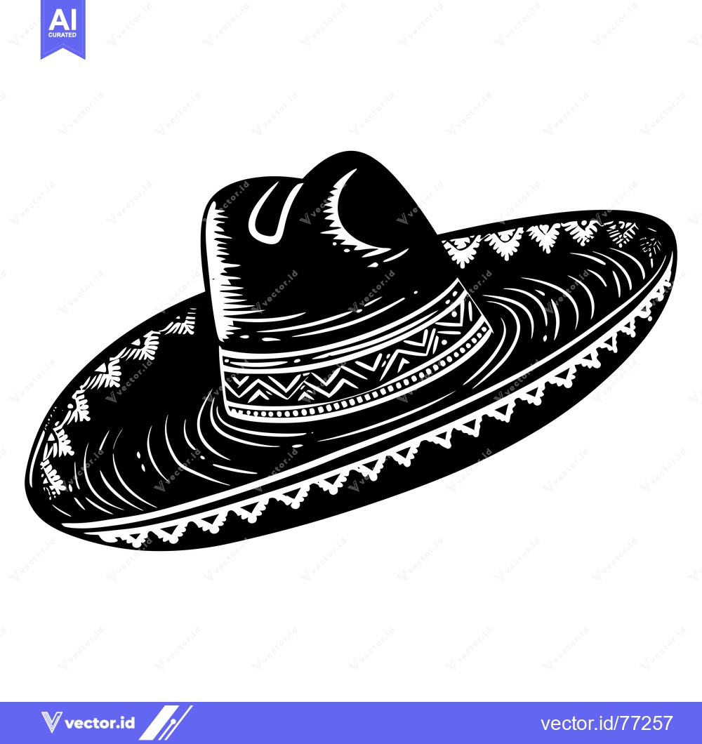 Premium Vector dari Black and White Illustration of a Mexican Sombrero